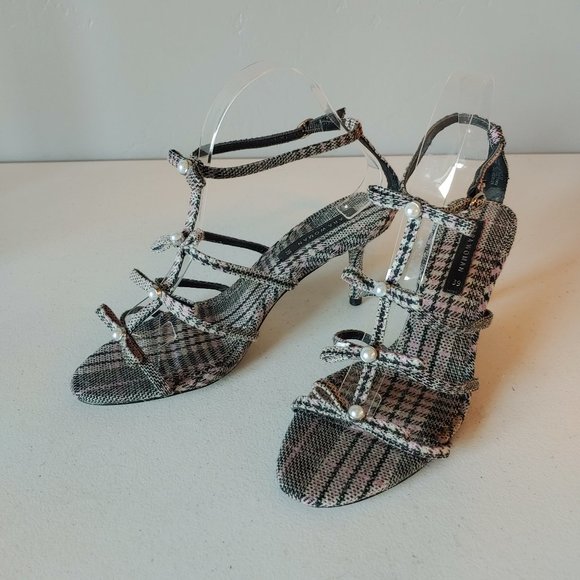 Zara Multicolor Plaid Sandals with Pearl Accents - Picture 10 of 10